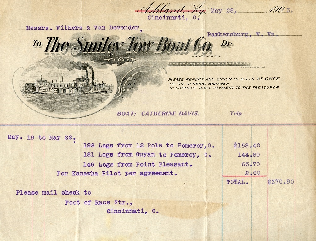 Towboat Smiley Co 1903 invoice HALF size-1