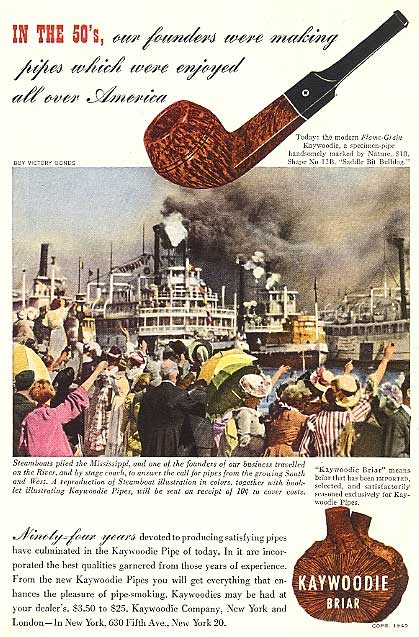 Kaywoodie pipe advertisement with steamboat illustration
