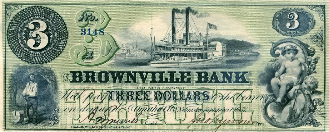 CurrencyBrownvilleBankThreeDollars1stSept1857