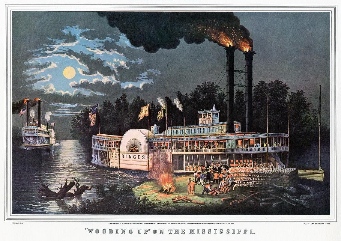 Currier & Ives WOODING UP ON THE MISSISSIPPI Fanny Palmer 1863 33 percent for NORI exp
