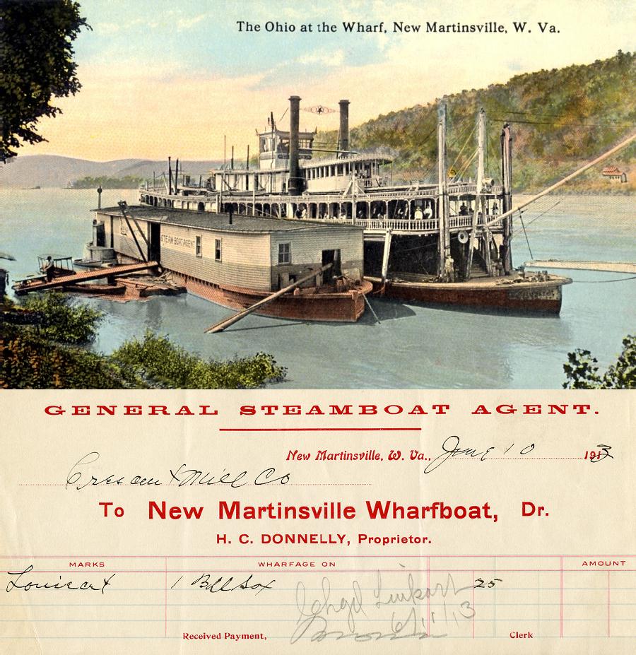 Waybill&PostCardNewMartinsvilleWharfboat10June1913